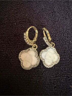 Gold-Tone White Mother-of-Pearl Clover Drop Earrings